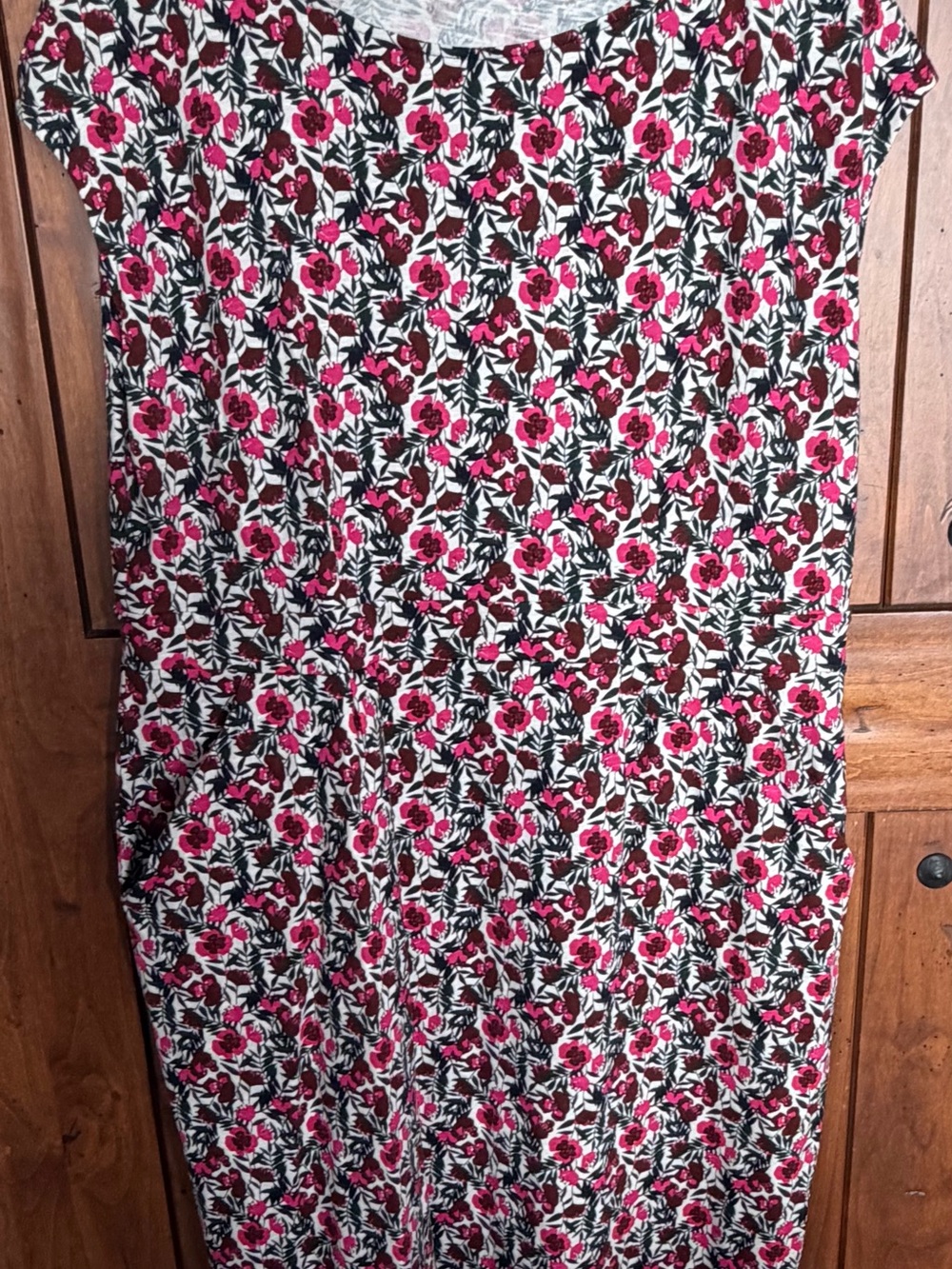 Boden Pink Floral Pencil Dress with Black Leaf Accents